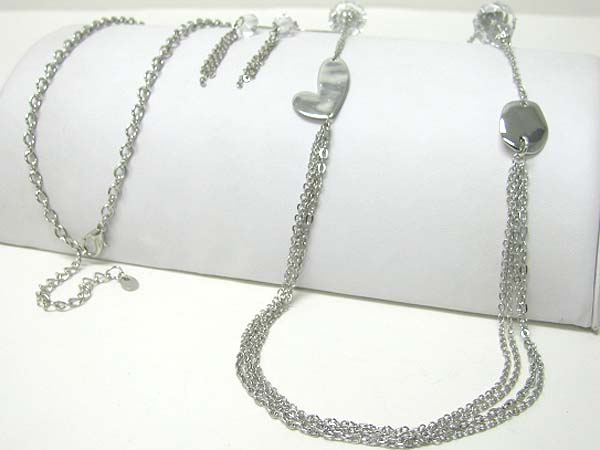 Glass stone and multi chain link long neckalce earring set