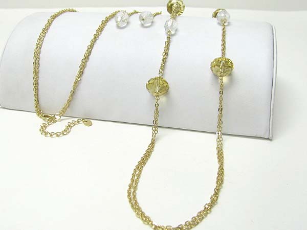 Glass stone and multi chain link long neckalce earring set