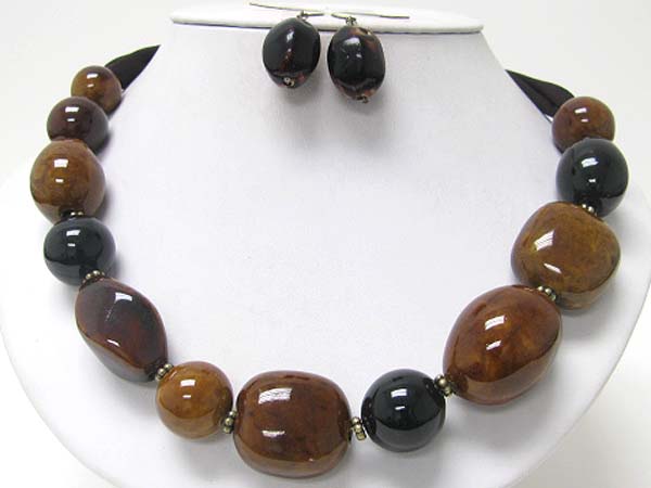 Chunky ceramic stones link necklace earring set