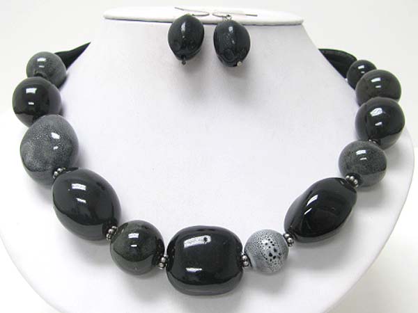 Chunky ceramic stones link necklace earring set