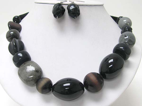 Chunky ceramic stones link necklace earring set