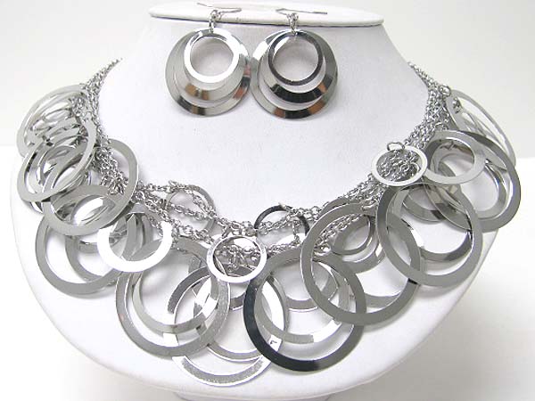 Multi metal hoop dangle neckalce earring set - hoops