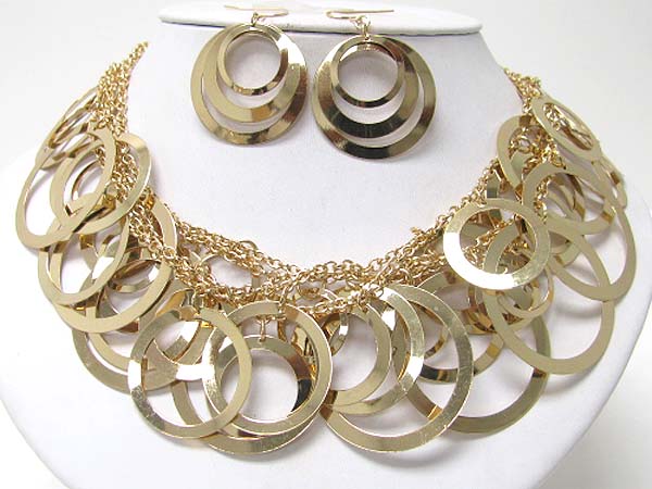 Multi metal hoop dangle neckalce earring set - hoops