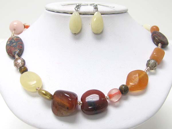 Mixed semi precious stone link necklace earring set