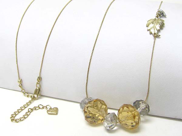 Facet glas stone long chain necklace earring set