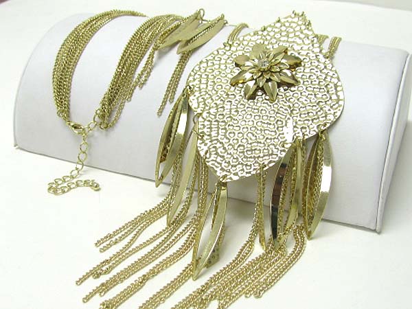 Large metal art deco pendant chain drop neckalce earring set