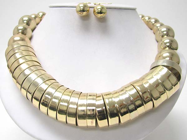 Chunky metal disk and ball link necklace earrign set