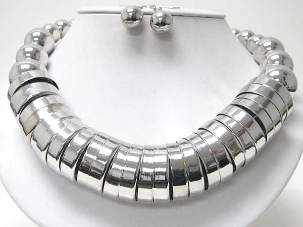 Chunky metal disk and ball link necklace earrign set