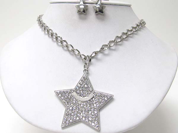 Crystal stud large star pendant necklace earring set