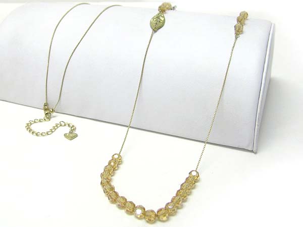 Facet glass stone and plain chain link long necklace earring set