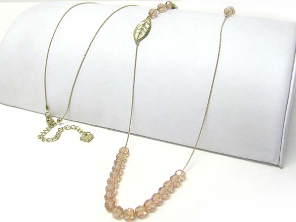 Facet glass stone and plain chain link long necklace earring set