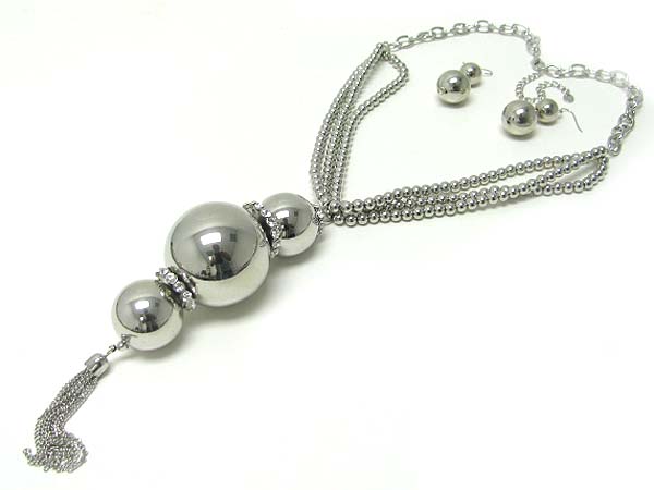 Crystal ring and mixed metal ball drop necklace earring set