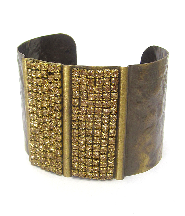 Rhinestone center brass cuff bangle bracelet