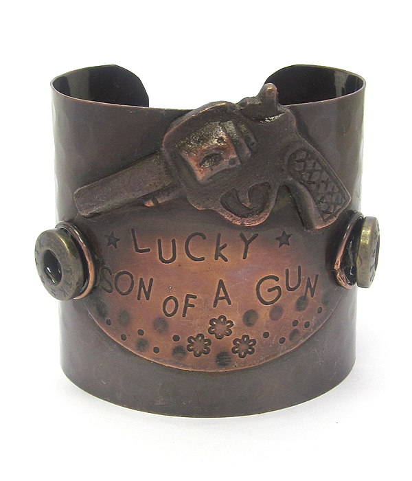 Thick brass cuff bangle bracelet - son of a gun