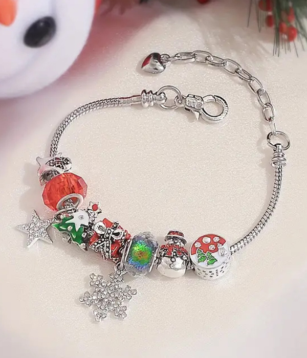 Christmas theme multi charm bracelet - snowflake