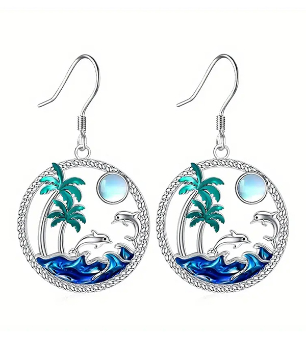 Sealife theme earring - dolphin palm tree