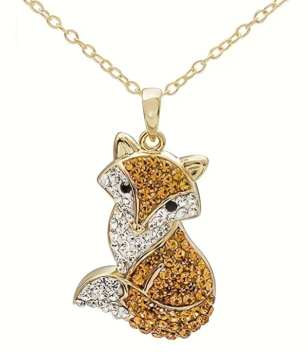 Rhinestone fox pendant necklace