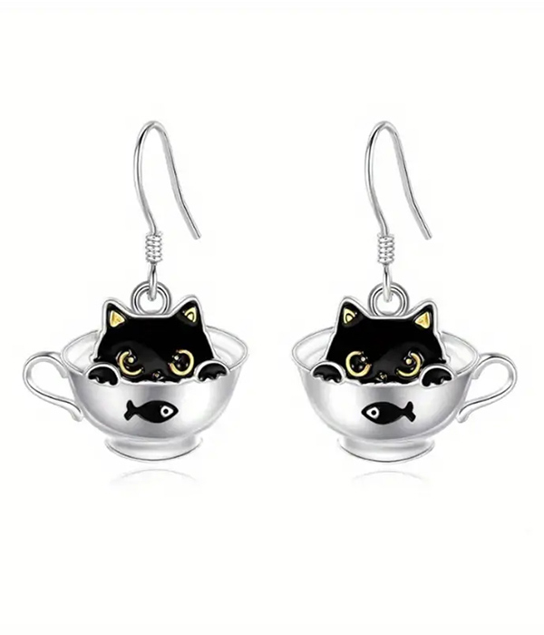 Cat in tea cup earring