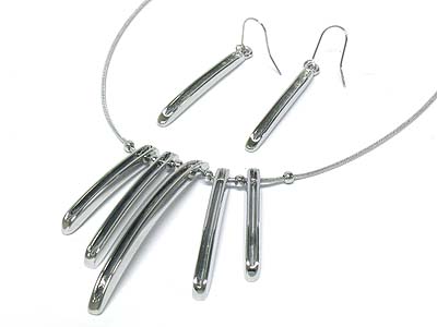 Multi metal sticks deco necklace and earring set