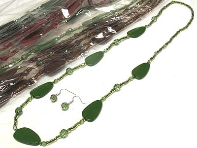 Dozen flat pebble and seed beads necklace and earring set  mens jewelry