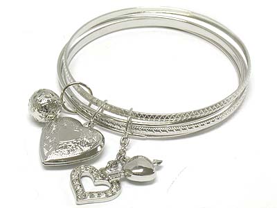 Casting metal heart locket and crystal deco charm bangle