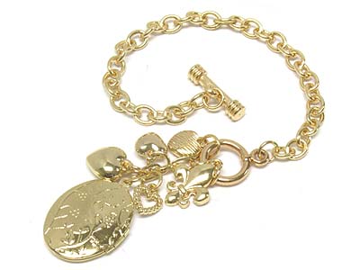 Metal oval locket toggle charm bracelet