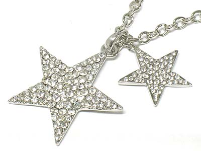 Crystal deco double star pendant toggle necklace