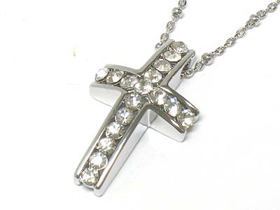 Crystal swollen cross pendant necklace