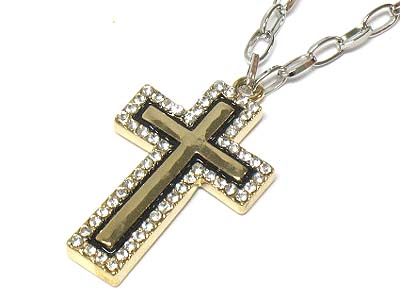 Crystal side deco cross pendant necklace