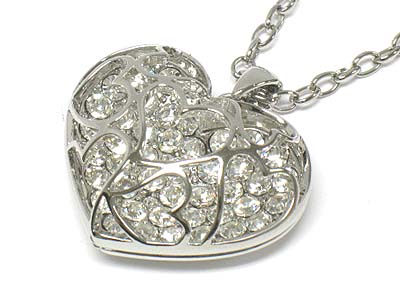 Boutique style crystal deco filgree heart pendant necklace