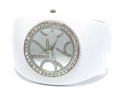 Crystal deco face hinge watch