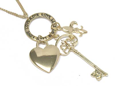 Metal key and heart charm love necklace