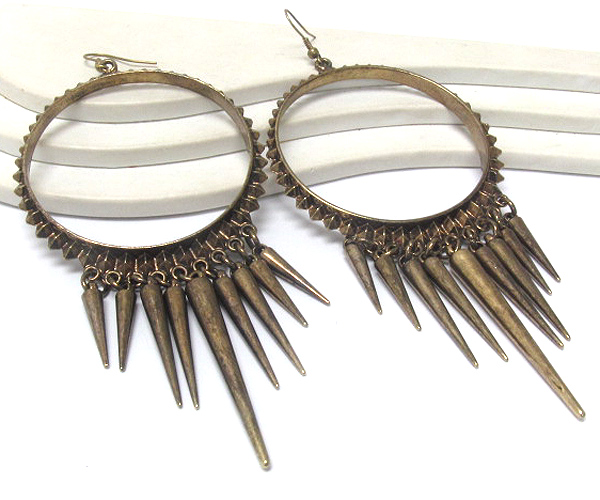 Large hoop and multi spike drop earring - hoops