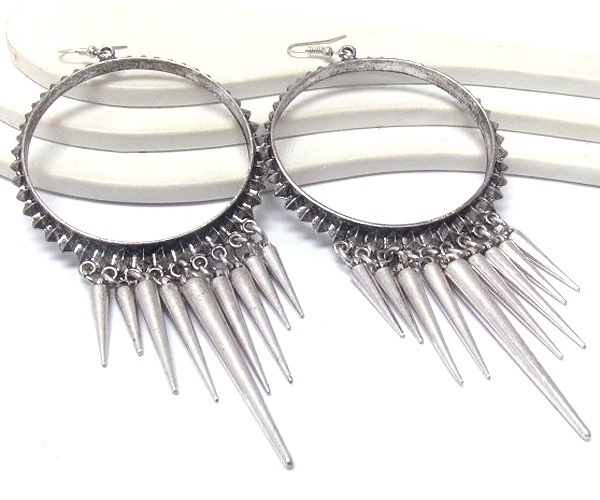 Large hoop and multi spike drop earring - hoops