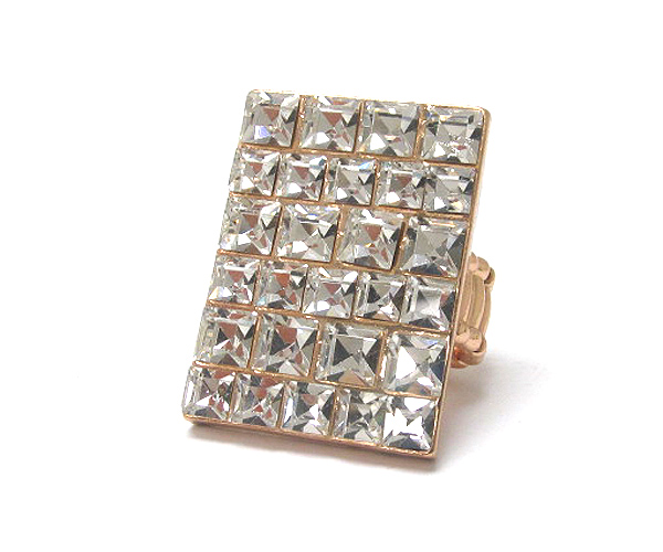 Multi crystal deco large rectangular stretch ring