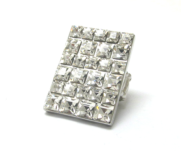 Multi crystal deco large rectangular stretch ring