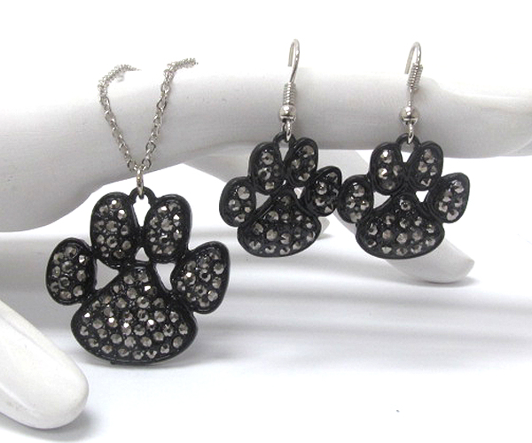 Crystal and paint deco paw necklace earring set