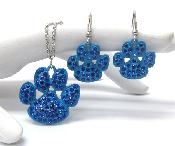 Crystal and paint deco paw necklace earring set