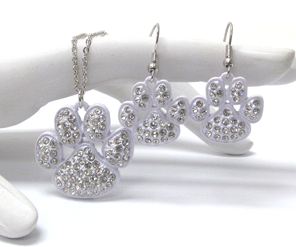 Crystal and paint deco paw necklace earring set