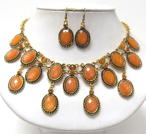 Multi oval link drop necklace earring set