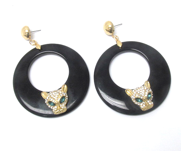 Designer style crystal leopard on acrylic hoop earring - hoops