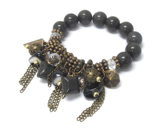 Multi spike and ball dangle stretch bracelet