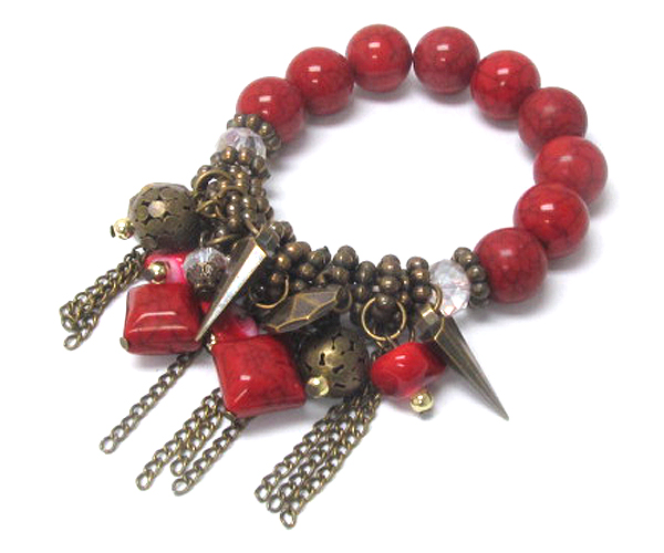 Multi spike and ball dangle stretch bracelet