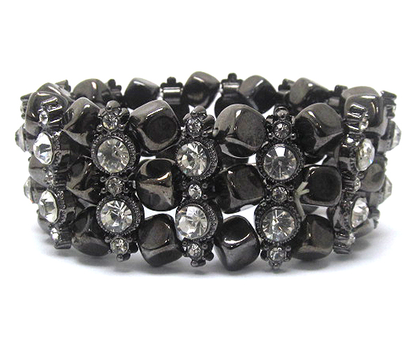 Multi crystal and metal cube link stretch bracelet