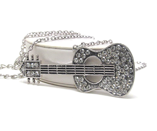 Crystal deco large guitar pendant long necklace