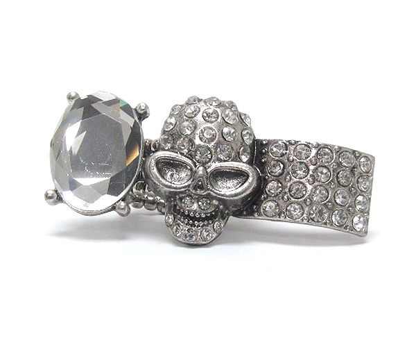 Crystal stud skull and facet glass deco stretch ring