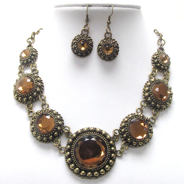 Multi facet glass and metal ball deco disk link necklace earring set