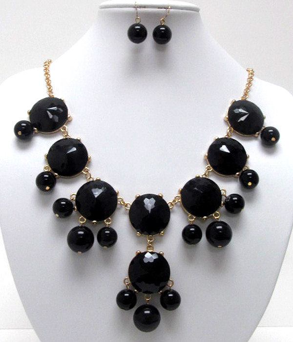 Designer style multi facet cut acrylic bubble necklace earring set