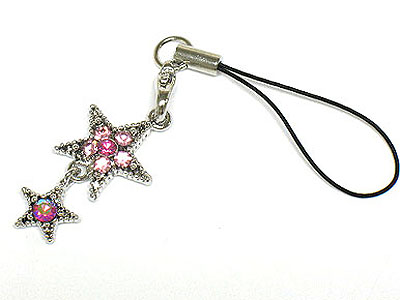 Crystal double star cell phone charm