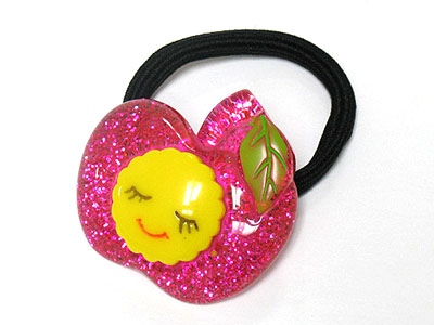 Apple shape glittering kids pony tail holder